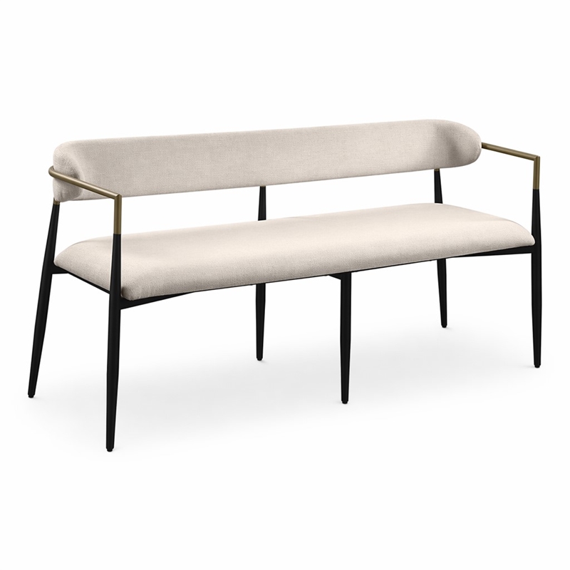 Bowery Hill Upholstered Dining Bench in Beige Chenille and Black Finish