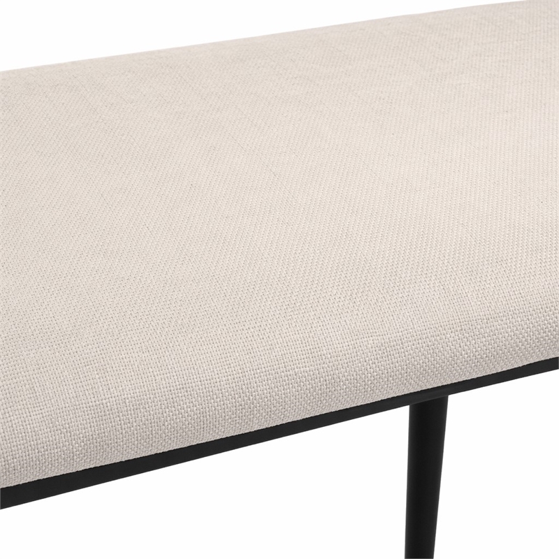Bowery Hill Upholstered Dining Bench in Beige Chenille and Black Finish