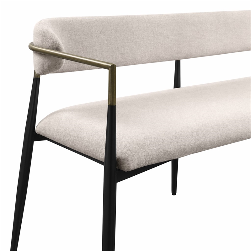 Bowery Hill Upholstered Dining Bench in Beige Chenille and Black Finish