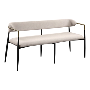 Bowery Hill Upholstered Dining Bench in Beige Chenille and Black Finish