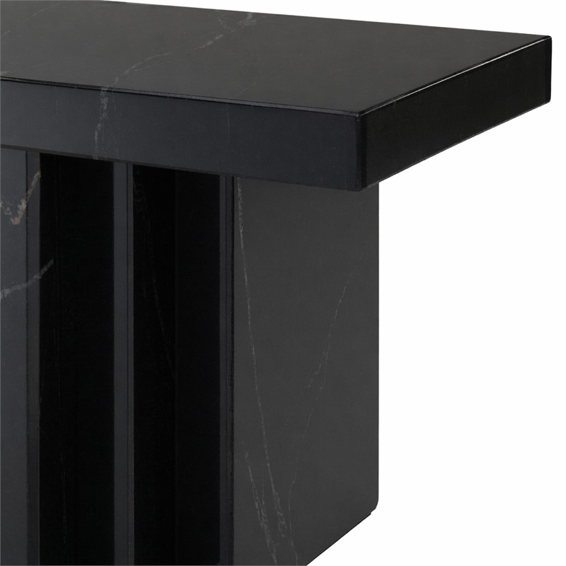 Bowery Hill Rectangular Console Table in Black Mirrored Finish with Marble