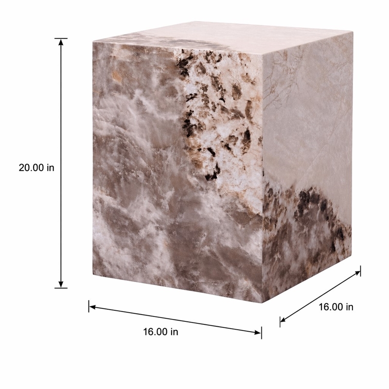Bowery Hill Contemporary Engineered Stone End Table in Beige Finish
