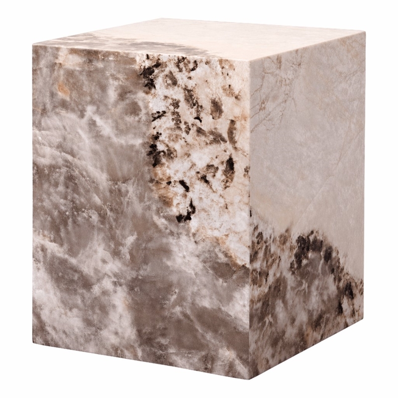 Bowery Hill Contemporary Engineered Stone End Table in Beige Finish