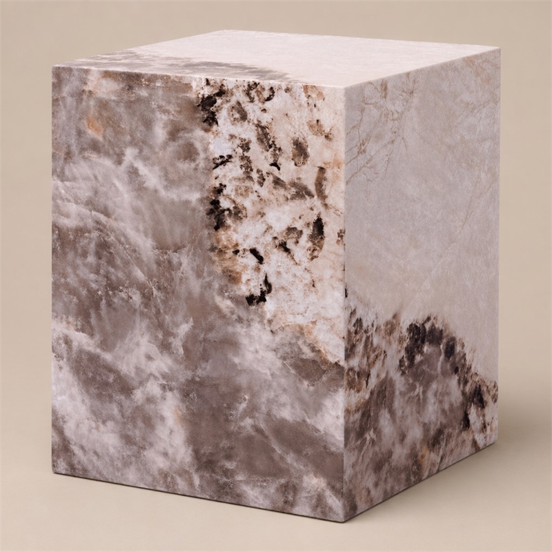 Bowery Hill Contemporary Engineered Stone End Table in Beige Finish