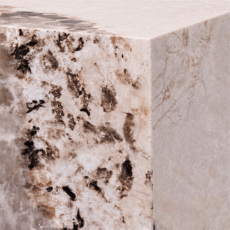 Bowery Hill Contemporary Engineered Stone End Table in Beige Finish