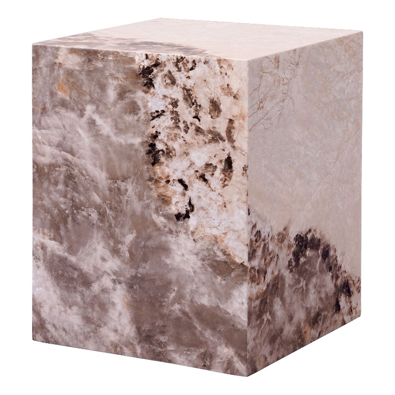 Bowery Hill Contemporary Engineered Stone End Table in Beige Finish
