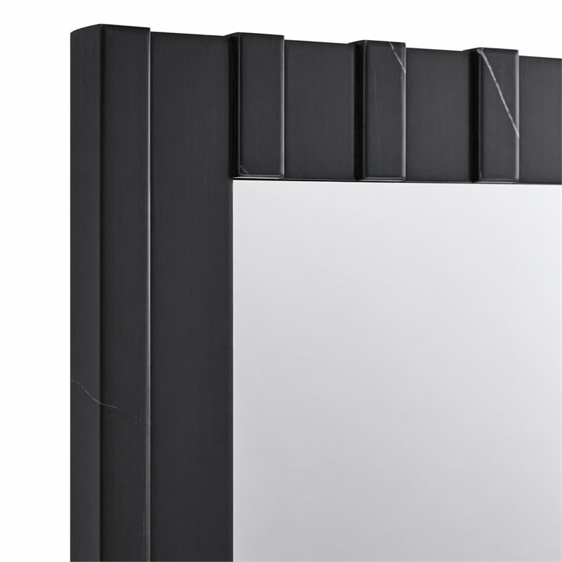 Bowery Hill Rectangular Accent Mirror with Marble Design in Black