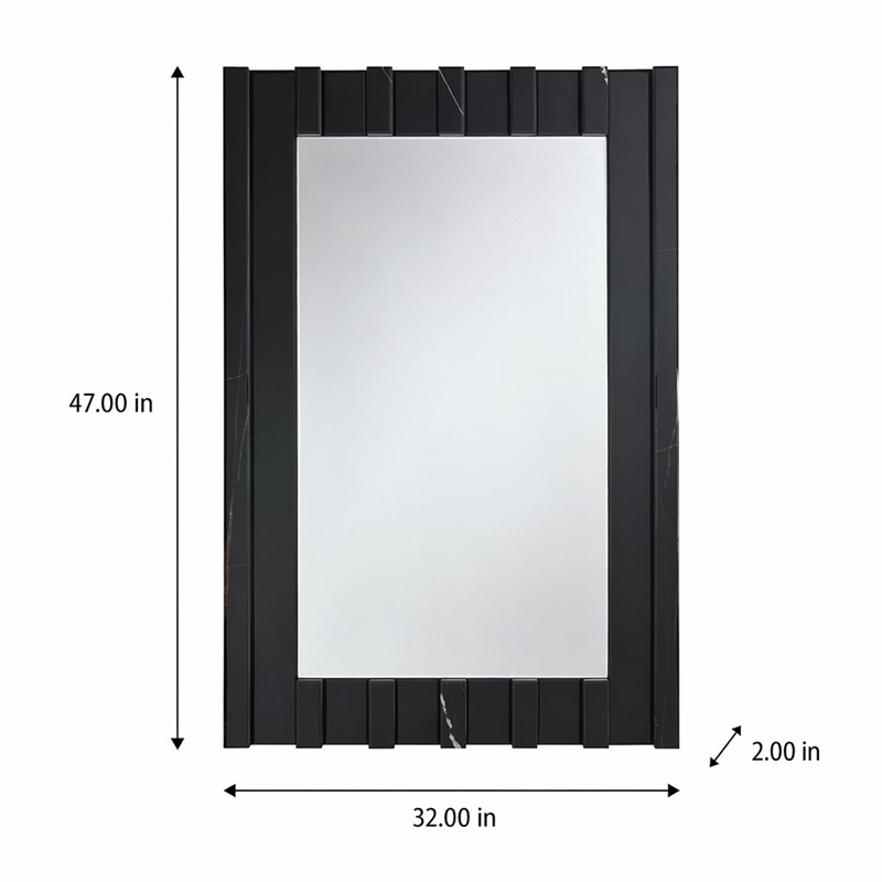 Bowery Hill Rectangular Accent Mirror with Marble Design in Black