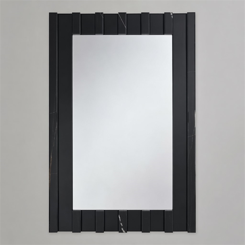 Bowery Hill Rectangular Accent Mirror with Marble Design in Black