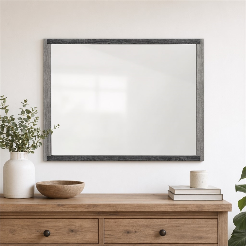 Bowery Hill Transitional Rectangular Mirror in Gray MDF and Glass