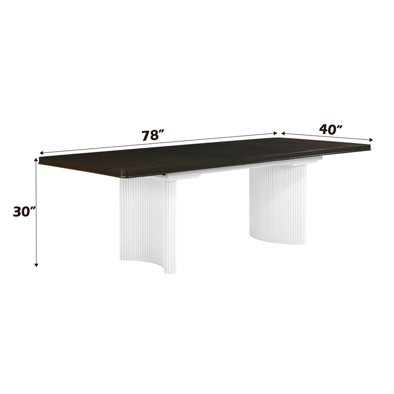 Bowery Hill Wood Rectangular Extension Dining Table in White and Brown