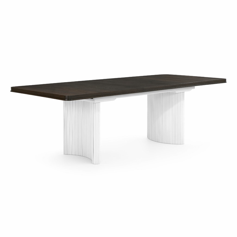 Bowery Hill Wood Rectangular Extension Dining Table in White and Brown