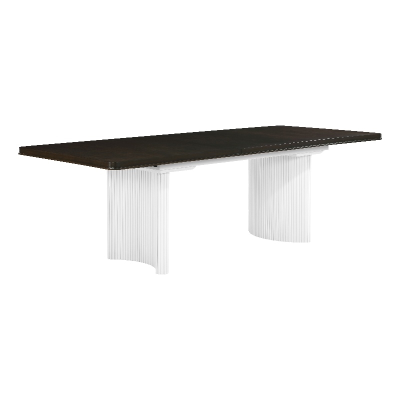Bowery Hill Wood Rectangular Extension Dining Table in White and Brown