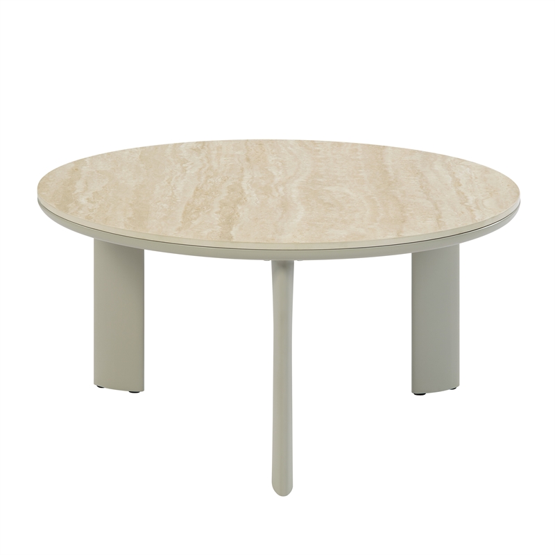 Bowery Hill Round Coffee Table with Ceramic Top in Light Gray