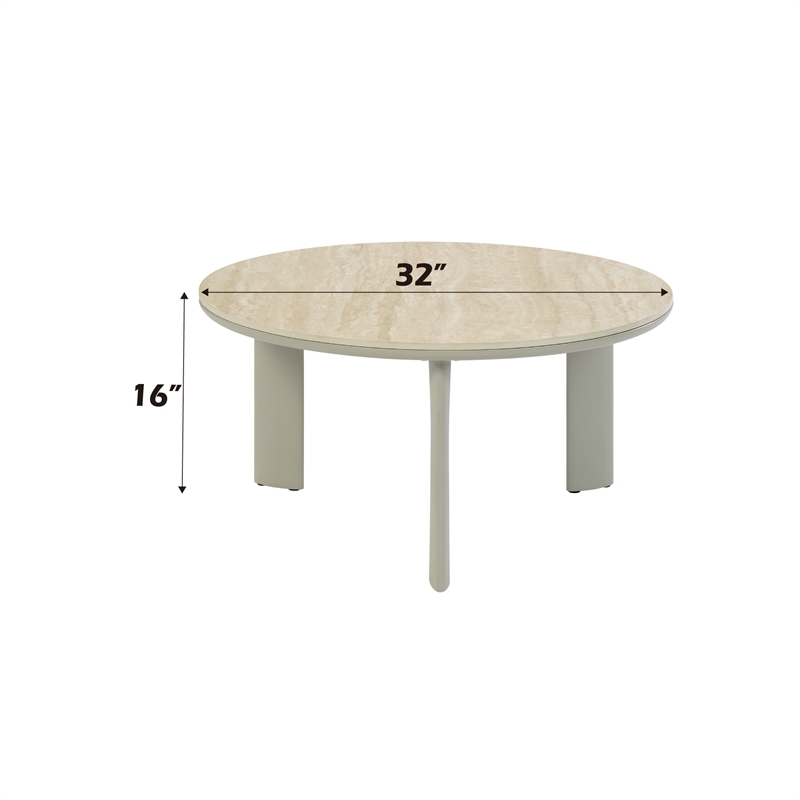 Bowery Hill Round Coffee Table with Ceramic Top in Light Gray