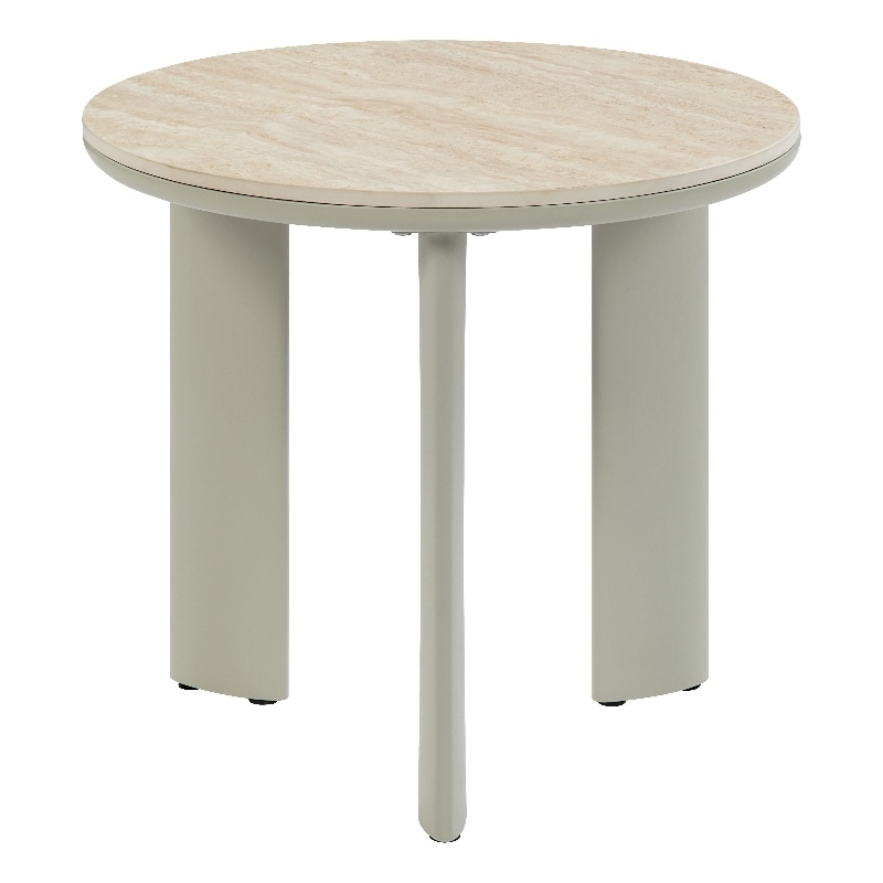 Bowery Hill Round End Table with Ceramic Top in Light Gray