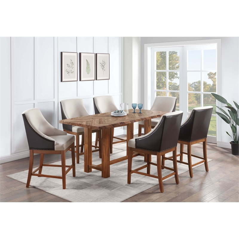 Bowery Hill Acacia Rectangular Counter Height Table in Brown