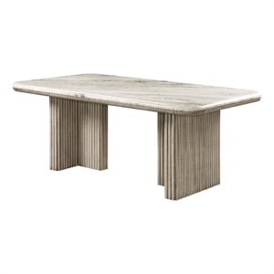 Bowery Hill Rubber Wood Dining Table with Marble Top in Gray Oak