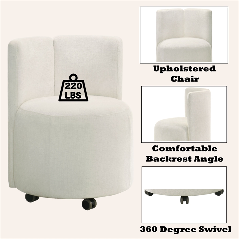 Bowery Hill Chenille Upholstered Swivel Side Chair in White (Set of 2)