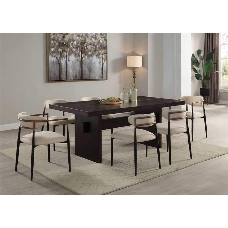 Bowery Hill Metal & Fabric Upholstered Side Chair in Beige & Black (Set of 2)