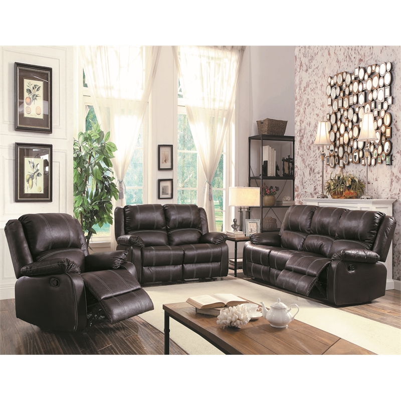 Bowery Hill Faux Leather Motion Reclining Loveseat in Brown