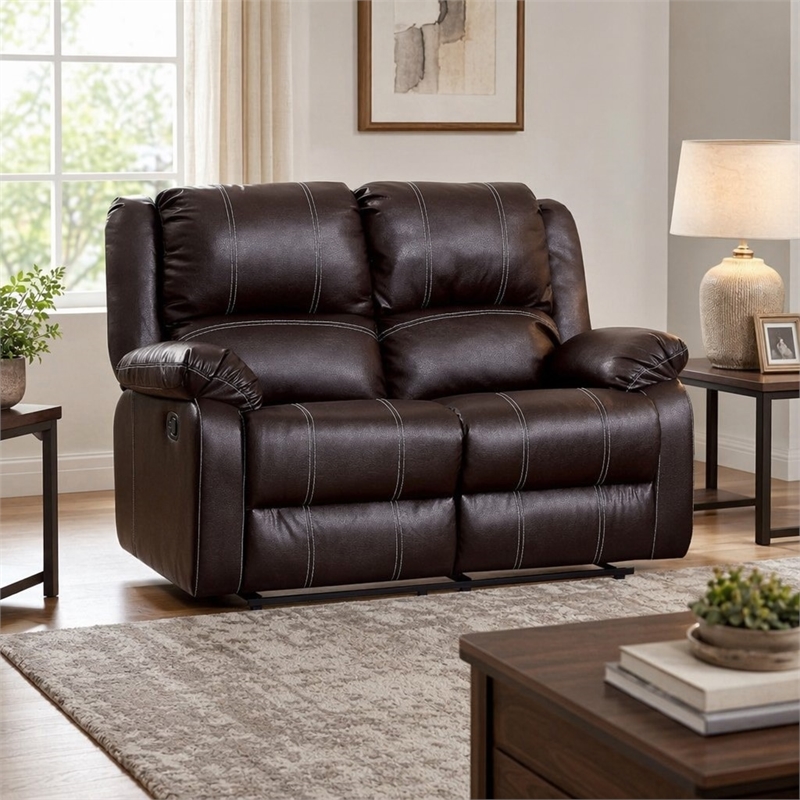 Bowery Hill Faux Leather Motion Reclining Loveseat in Brown