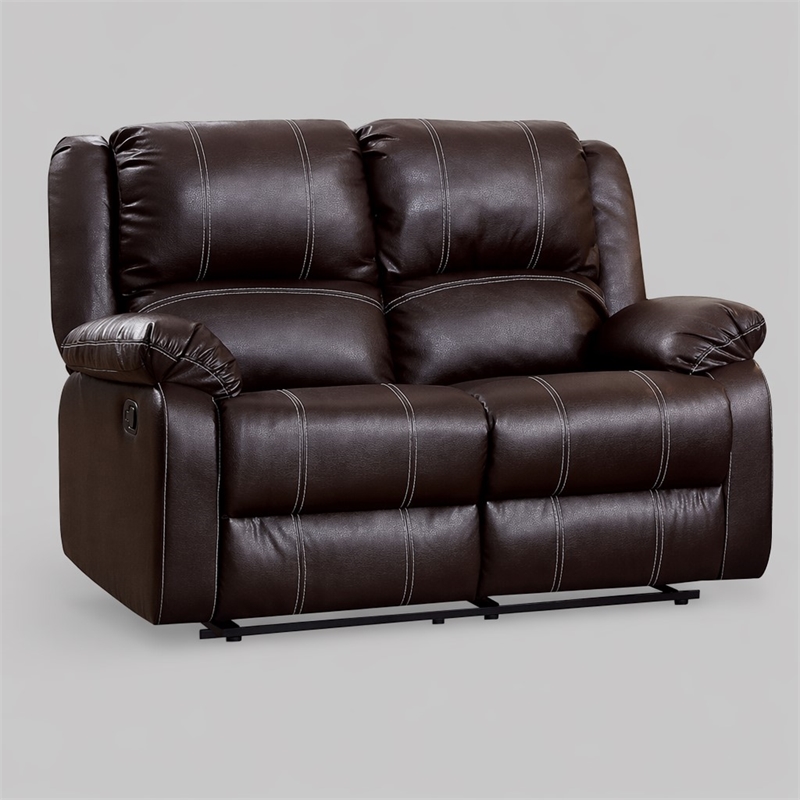 Bowery Hill Faux Leather Motion Reclining Loveseat in Brown