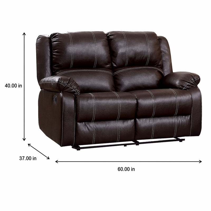 Bowery Hill Faux Leather Motion Reclining Loveseat in Brown