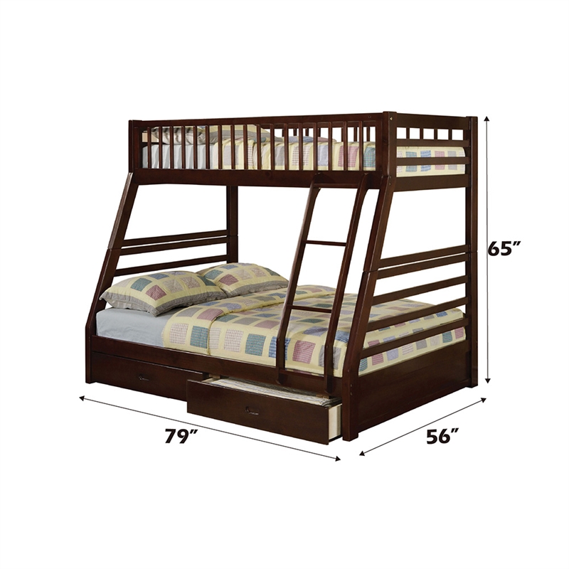 Bowery Hill Twin/Full Bunk Bed in Espresso with Storage Drawers