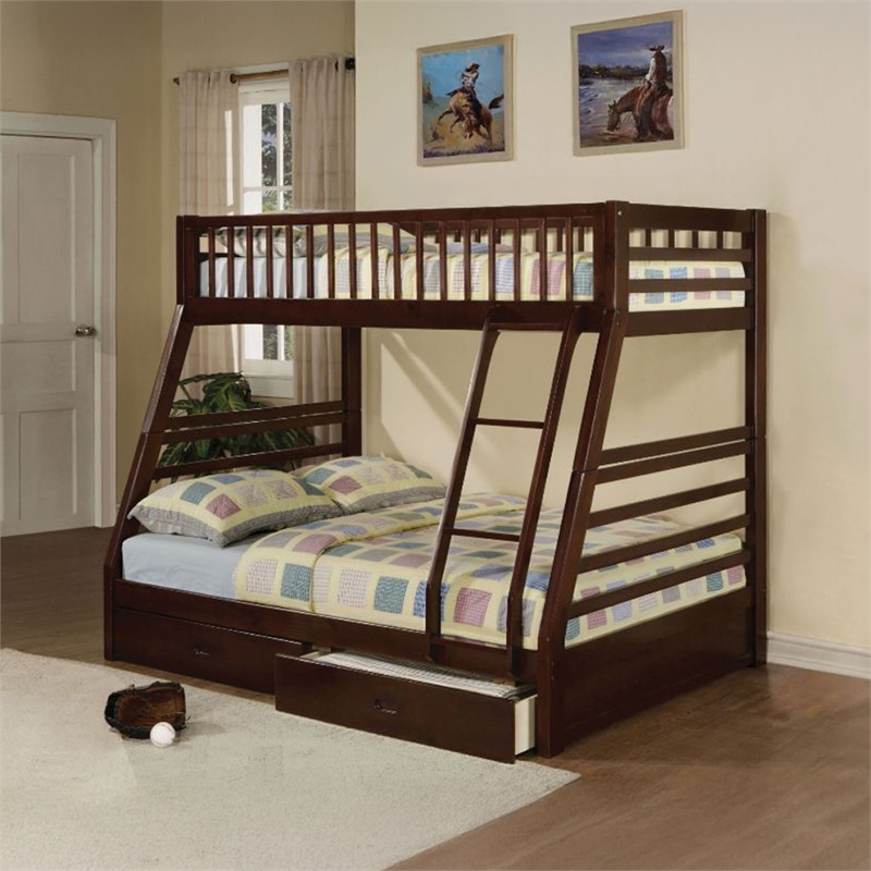 Bowery Hill Twin/Full Bunk Bed in Espresso with Storage Drawers