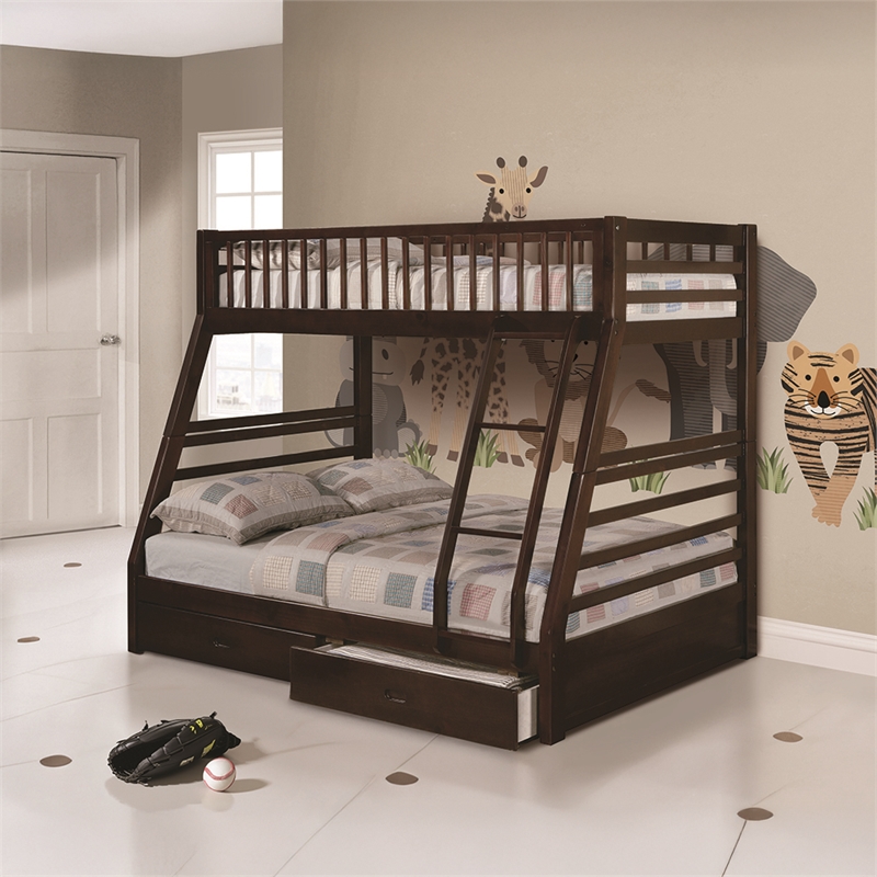 Bowery Hill Twin/Full Bunk Bed in Espresso with Storage Drawers