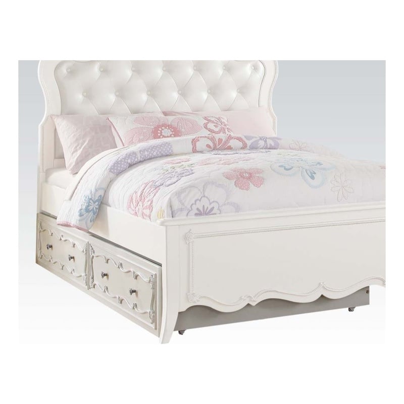 Bowery Hill Twin Trundle Bed in Pearl White with Scrolled Detail