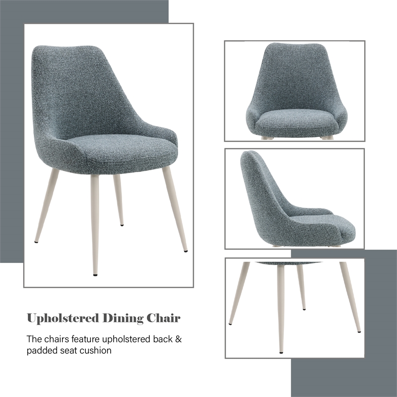 Bowery Hill Metal Upholstered Side Chairs in Blue & Bone White (Set of 2)