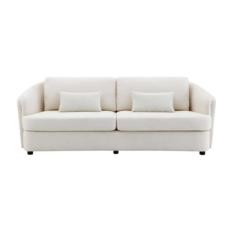 Bowery Hill Wood & Linen Upholstered Sofa with Pillows in Beige