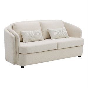 Bowery Hill Wood & Linen Upholstered Loveseat with Pillows in Beige
