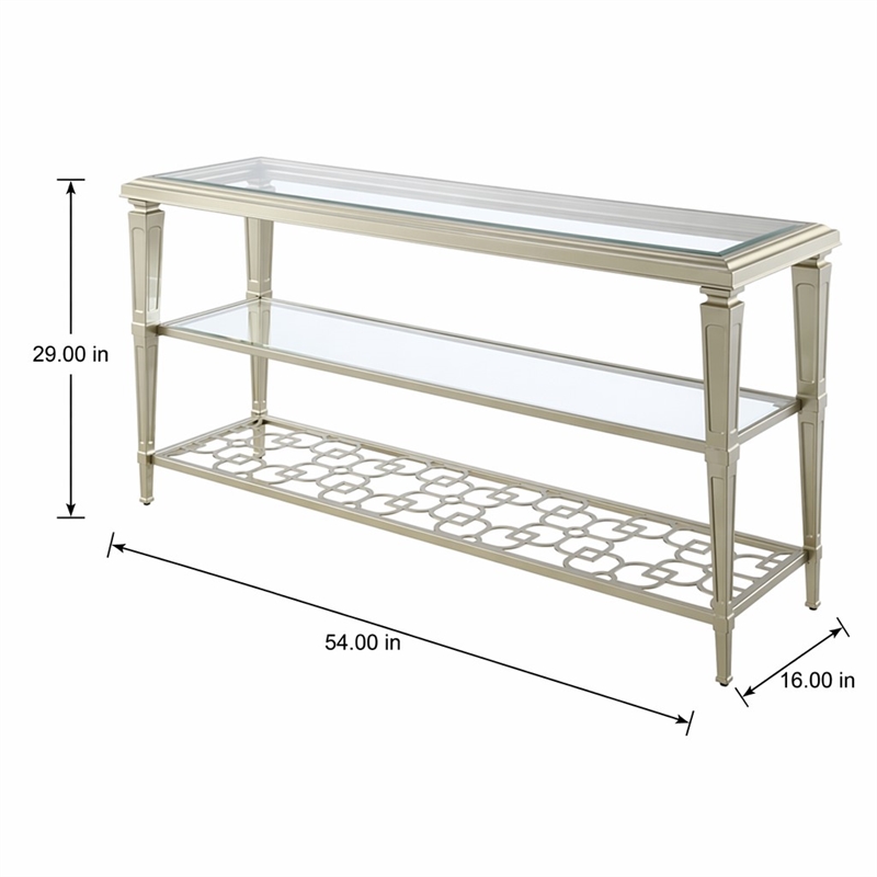 Bowery Hill Rectangular Metal Sofa Table with Tempered Glass Top in Silver