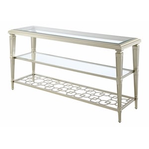 Bowery Hill Rectangular Metal Sofa Table with Tempered Glass Top in Silver