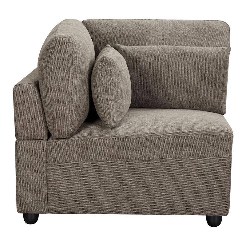 Bowery Hill Gray Linen Modular Chair with Left-Facing Armrest