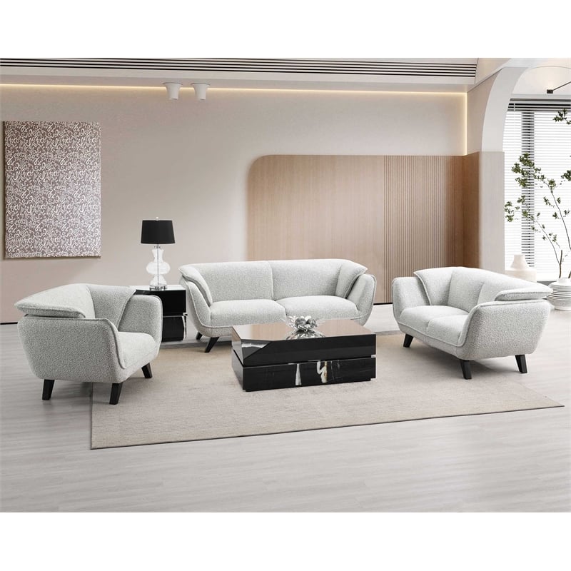 Bowery Hill Wooden Boucle Upholstered Sofa in Light Gray Fabric