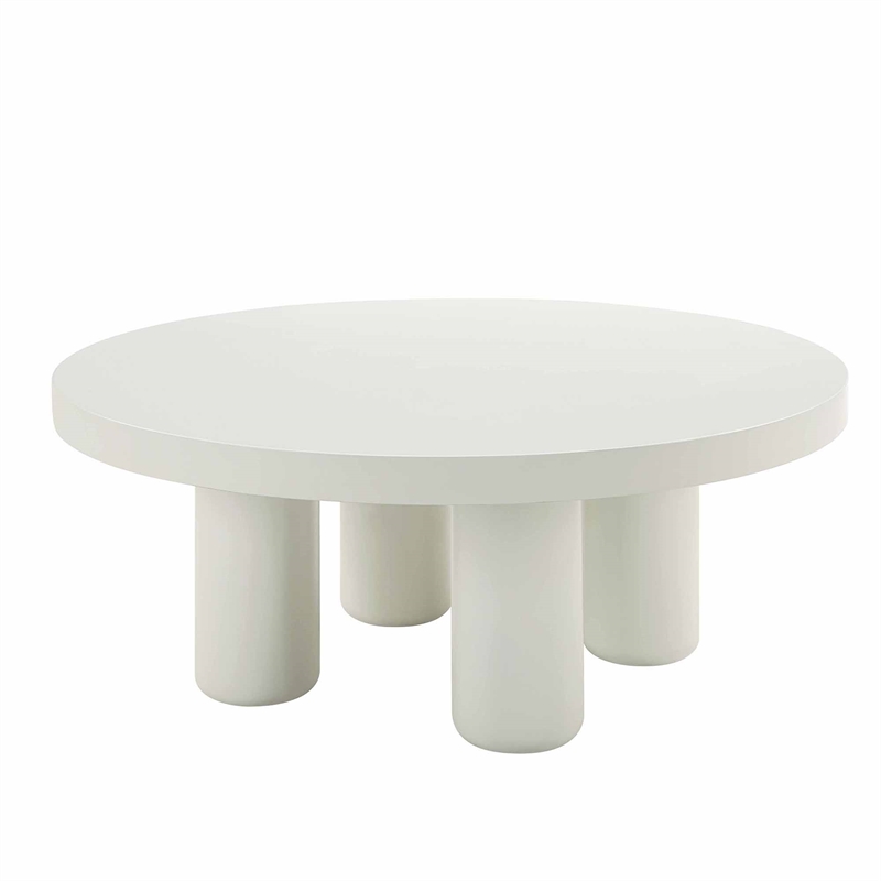 Bowery Hill Round Coffee Table with Cylindrical Legs in White Finish