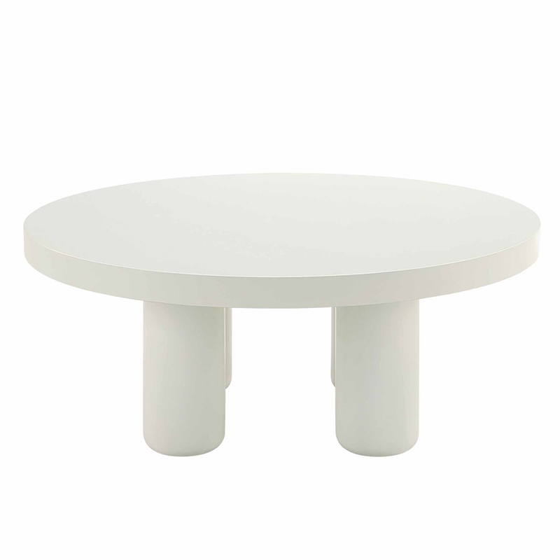 Bowery Hill Round Coffee Table with Cylindrical Legs in White Finish
