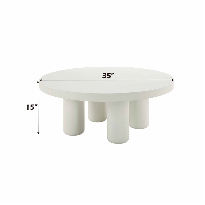 Bowery Hill Round Coffee Table with Cylindrical Legs in White Finish