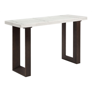 Bowery Hill Marble and Wood Rectangular Sofa Table in White and Brown