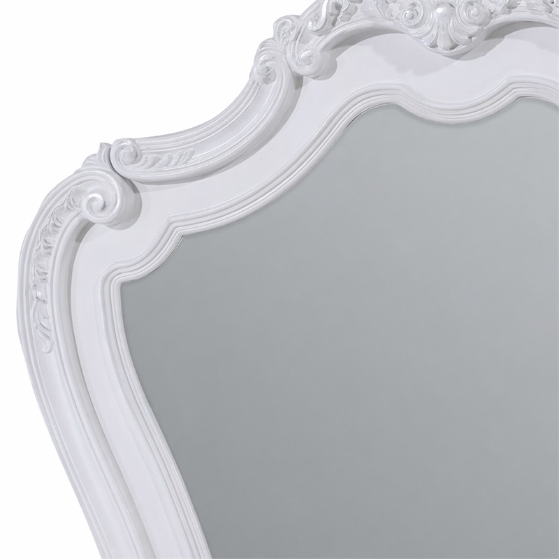 Bowery Hill White Wood Rectangular Mirror with Scroll Carving Details