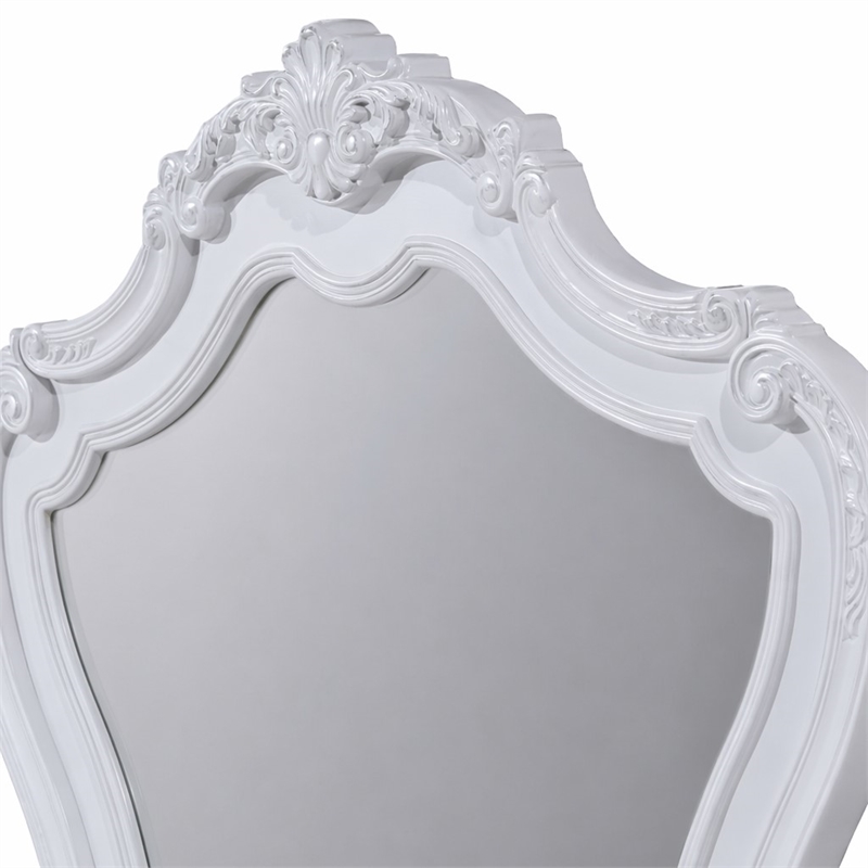 Bowery Hill White Wood Rectangular Mirror with Scroll Carving Details