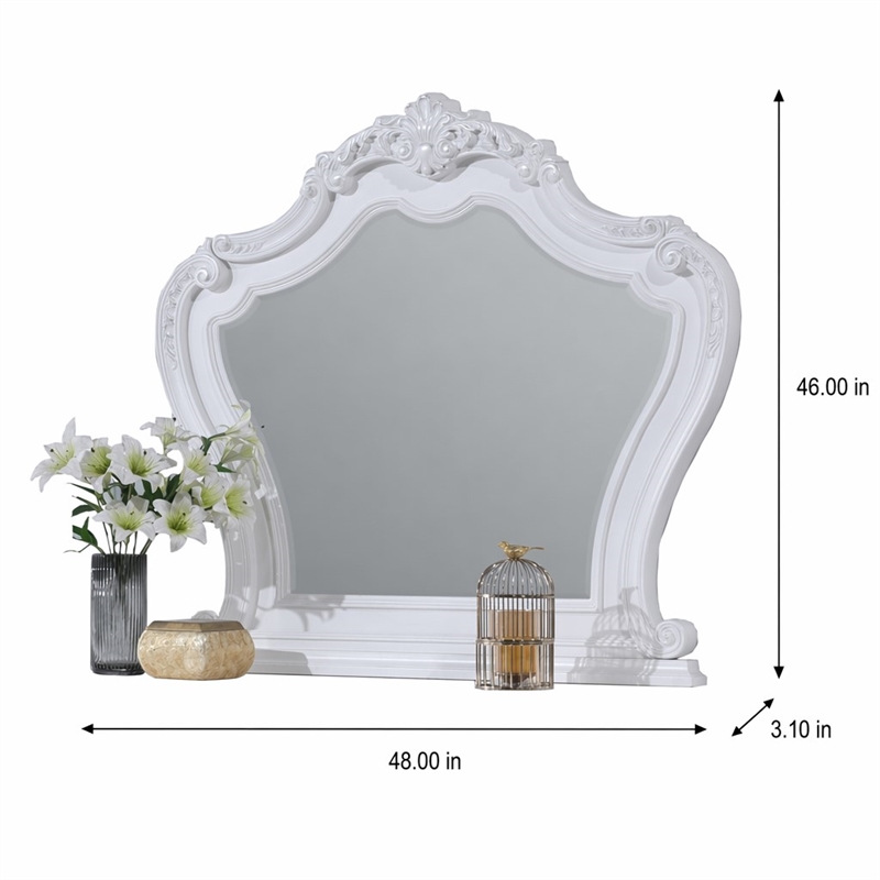 Bowery Hill White Wood Rectangular Mirror with Scroll Carving Details