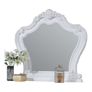 Bowery Hill White Wood Rectangular Mirror with Scroll Carving Details