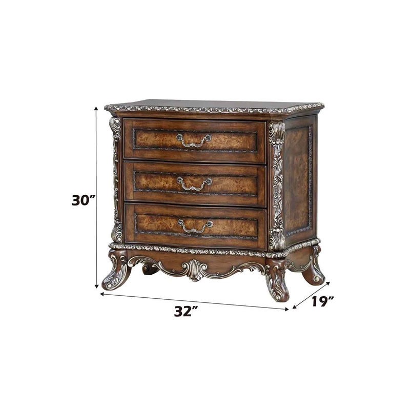 Bowery Hill Rich Cherry 3-Drawer Nightstand with Transitional Design