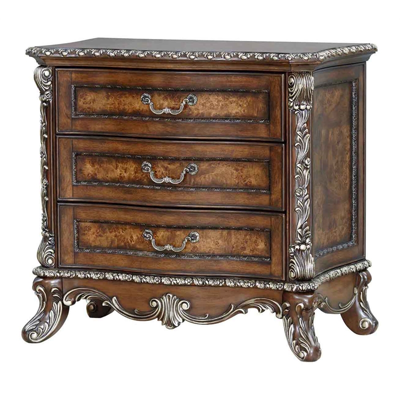 Bowery Hill Rich Cherry 3-Drawer Nightstand with Transitional Design