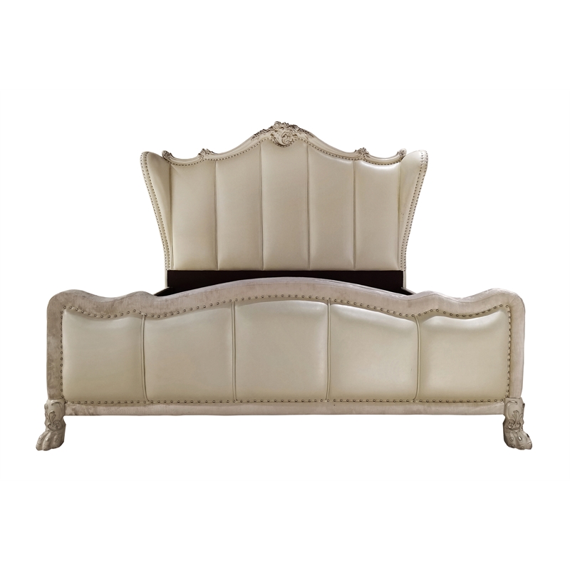 Bowery Hill Faux Leather Channel Tufted California King Bed in Bone White